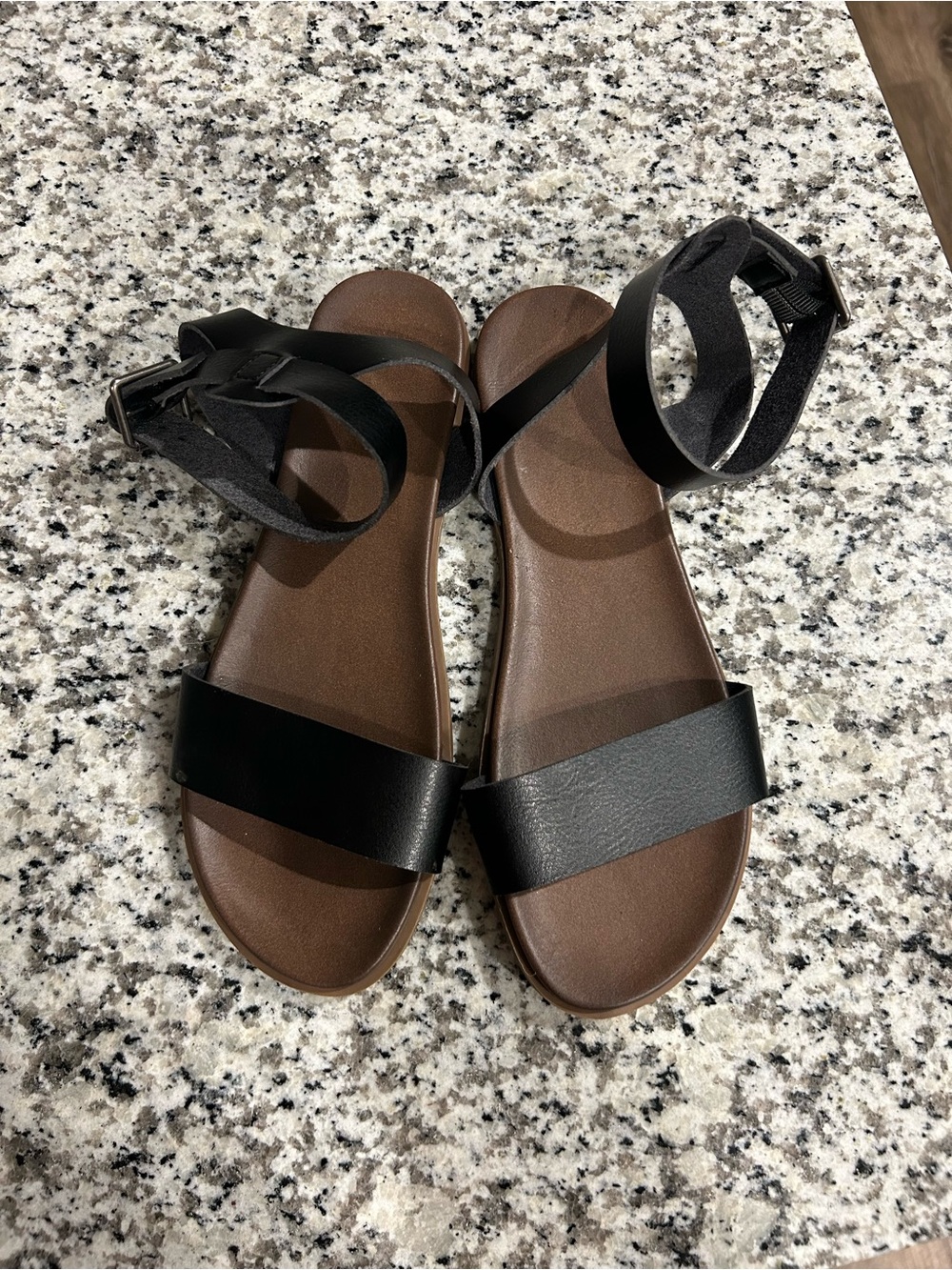 Rock & Candy Black and Brown Strappy Ankle-Sandal Flats